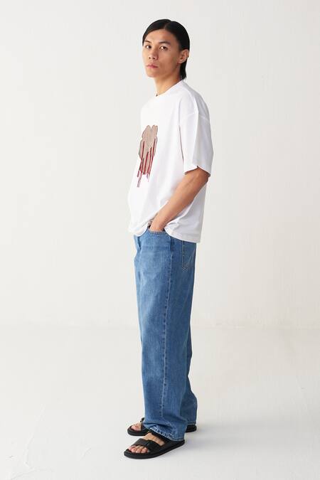 Shop_Three_White Cotton, Jersey Floral Patch Fringe T-shirt 