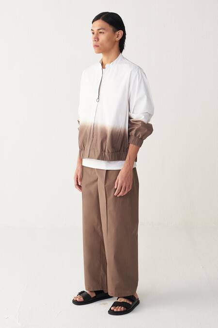 Buy_Three_White Poplin Dip Dye Bomber Jacket _Online_at_Aza_Fashions