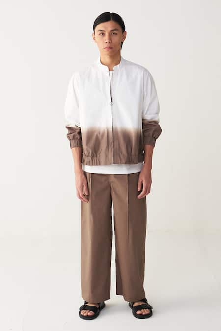 Shop_Three_White Poplin Dip Dye Bomber Jacket _Online_at_Aza_Fashions