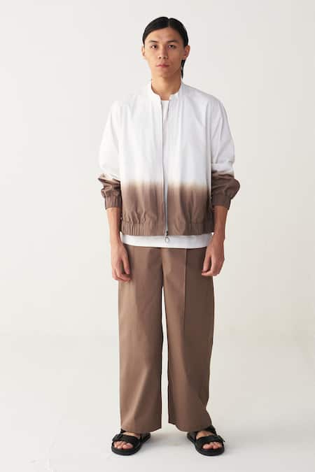 Three_White Poplin Dip Dye Bomber Jacket _at_Aza_Fashions