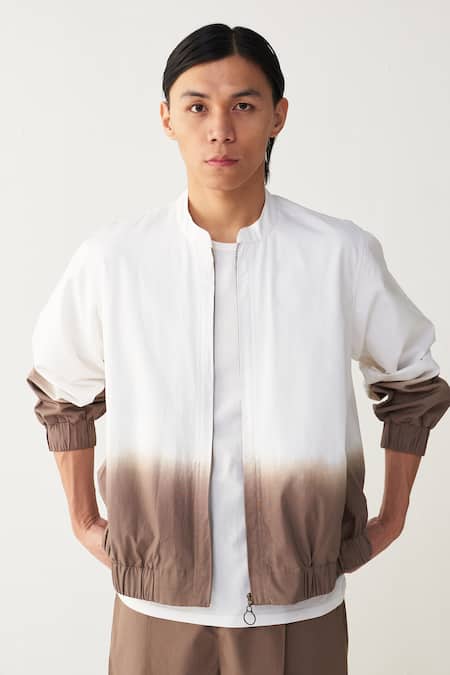 Buy_Three_White Poplin Dip Dye Bomber Jacket 