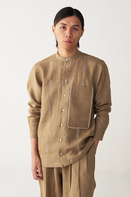 Shop Three Beige Linen Sage Three Pleat Pant Online at Aza Fashions Shop_Three_Beige Linen Sage Three Pleat Pant _Online_at_Aza_Fashions