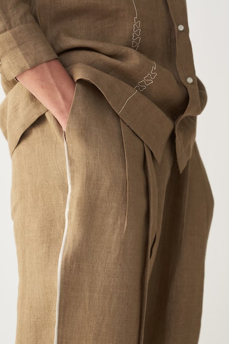 Three Beige Linen Sage Three Pleat Pant at Aza Fashions Three_Beige Linen Sage Three Pleat Pant _at_Aza_Fashions