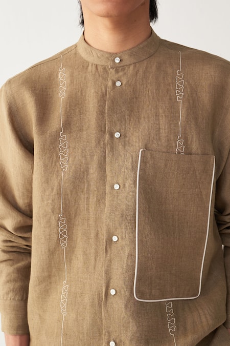 Buy Three Beige Linen Sage Three Pleat Pant Buy_Three_Beige Linen Sage Three Pleat Pant