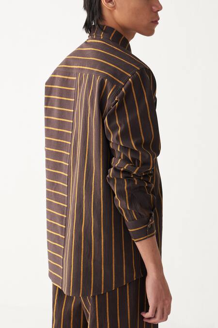 Three_Charcoal Handloom Cotton Brown Front Pleated Pant_at_Aza_Fashions