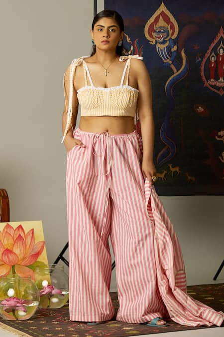 Quod Yellow Cotton Scoop Neck Reef Striped Bralette