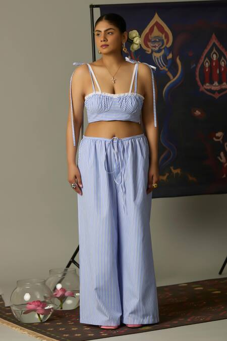 Buy Quod Blue Cotton Embroidery Breeze Striped Pant Online at Aza Fashions Buy_Quod_Blue Cotton Embroidery Breeze Striped Pant_Online_at_Aza_Fashions