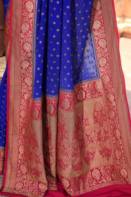 Buy_Naaritva India_Blue Crepe Zari Royal Hand Woven Banarasi Saree With Running Blouse 