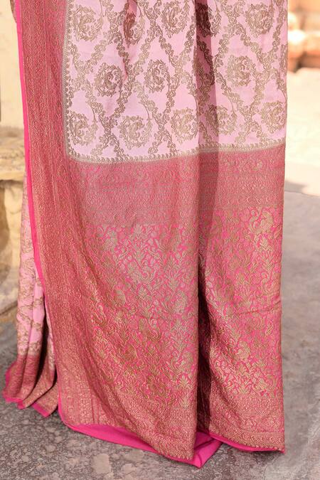 Buy_Naaritva India_Pink Chiffon, Silk Zari Hand Woven Pastel Banarasi Saree With Running Blouse 