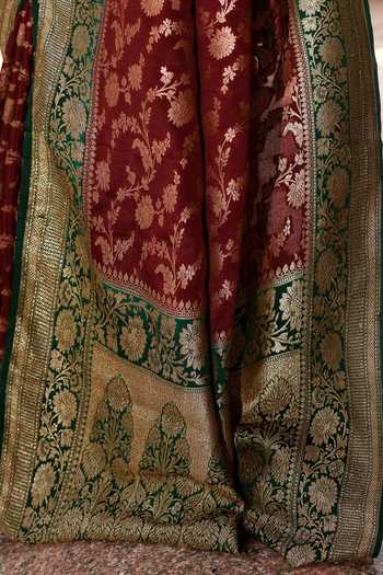 Naaritva Banaras_Brown Crepe Zari Hand Woven Banarasi Saree With Running Blouse _at_Aza_Fashions