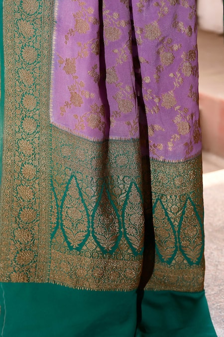 Shop_Naaritva India_Purple Crepe, Chiffon, Silk Zari Banarasi Hand Woven Saree With Running Blouse _Online_at_Aza_Fashions