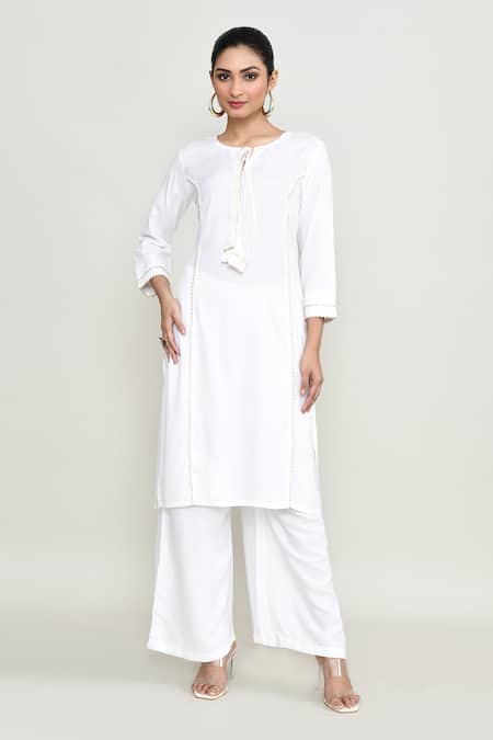 Abbaran White Rayon Embroidered Kurta Set 