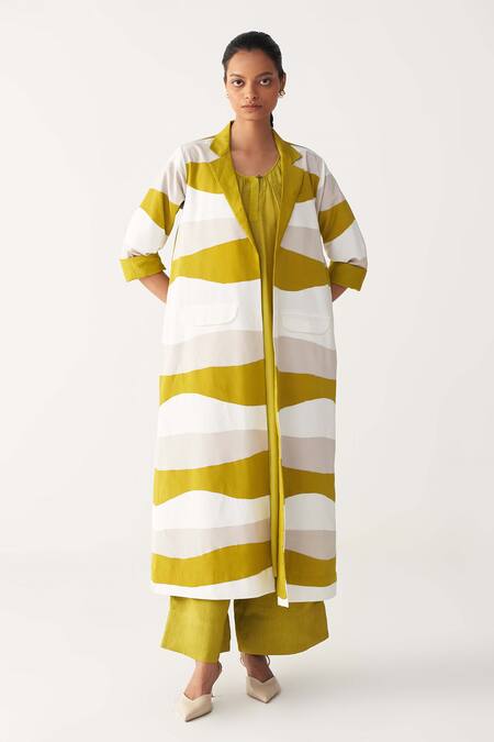 Buy_Three_Lavender Crepe, Bemberg, Silk Open Neck, Lime Green Applique Jacket Co-ord Set 