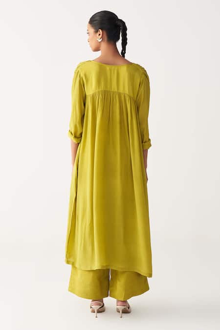 Three Gather Neck Lime Green Co-ord Set 