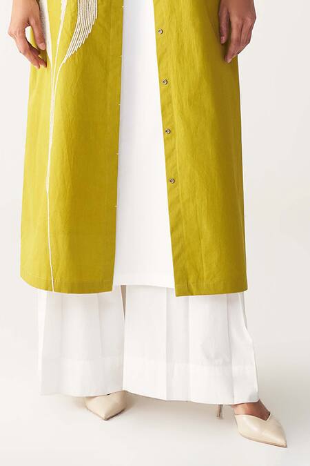 Three_Green Poplin Embroidery Collared Infinity Jacket Co-ord Set _at_Aza_Fashions