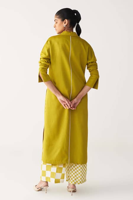 Shop Three Green Tencel, Silk, Crepe V-neck Lime V Tunic Co-ord Set at Aza Fashions Shop_Three_Green Tencel, Silk, Crepe V-neck Lime V Tunic Co-ord Set _at_Aza_Fashions