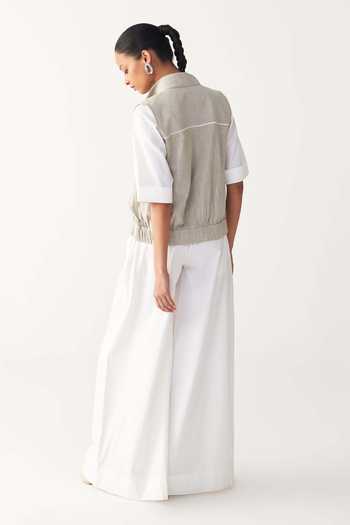Three Sleeveless Embroidered Pocket Bomber Set 