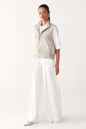 Three Sleeveless Embroidered Pocket Bomber Set 