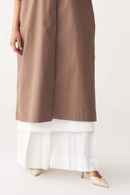 Buy_Three_Brown Poplin Applique Collared Floral Patch Jacket Co-ord Set _Online_at_Aza_Fashions