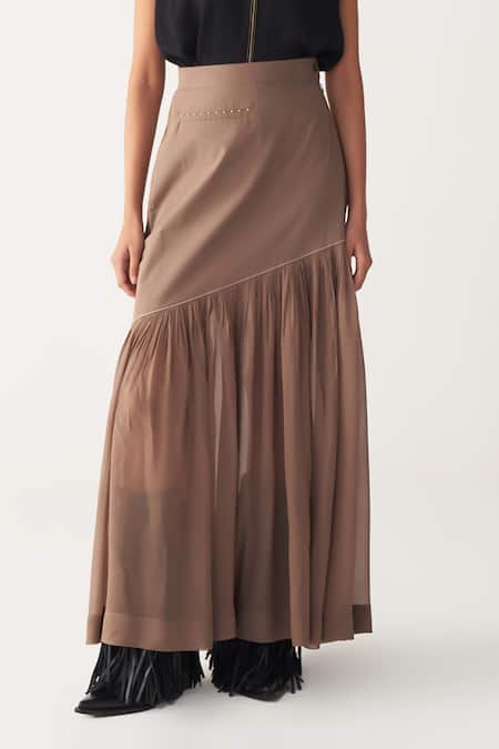 Buy_Three_Black , Satin, Poplin, Georgette Embroidery Top And Cedar Brown Skirt _Online_at_Aza_Fashions