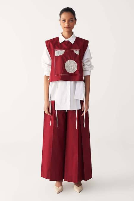 Three Mauve Poplin Beads, Embroidery Collared Patch Overlay Co-ord Set