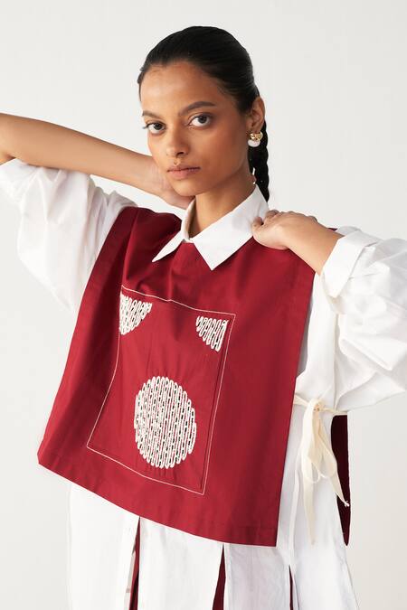 Three_Mauve Poplin Beads, Embroidery Collared Patch Overlay Co-ord Set _at_Aza_Fashions