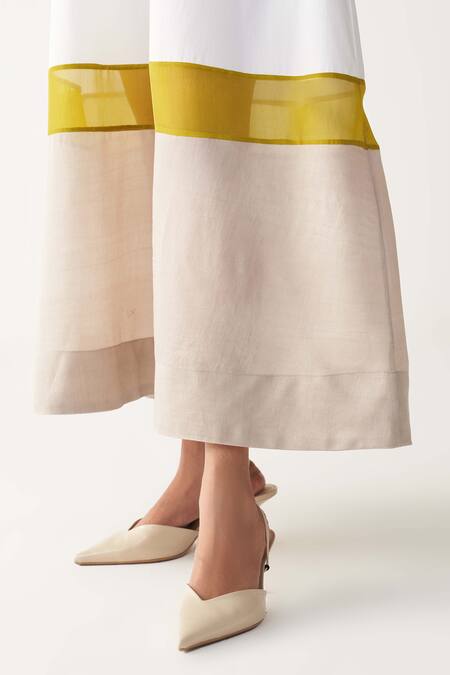 Three_White Poplin, Organza Turtle Neck Dress _at_Aza_Fashions