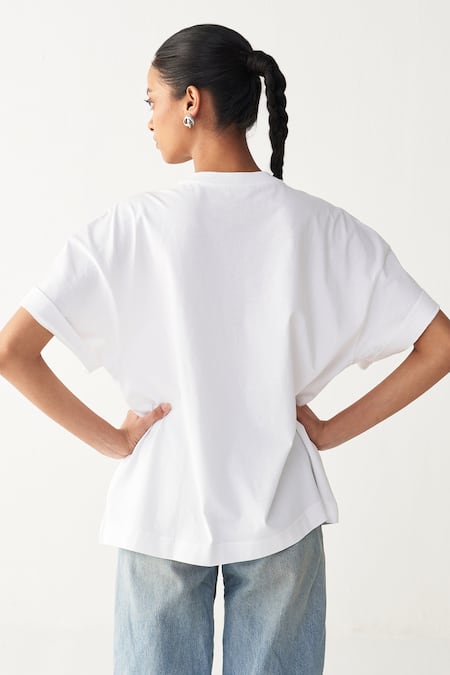 Three Floral Patch Fringe T-shirt 