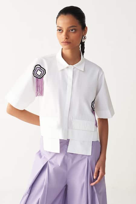 THREE Beaded Crop Fringe Shirt 