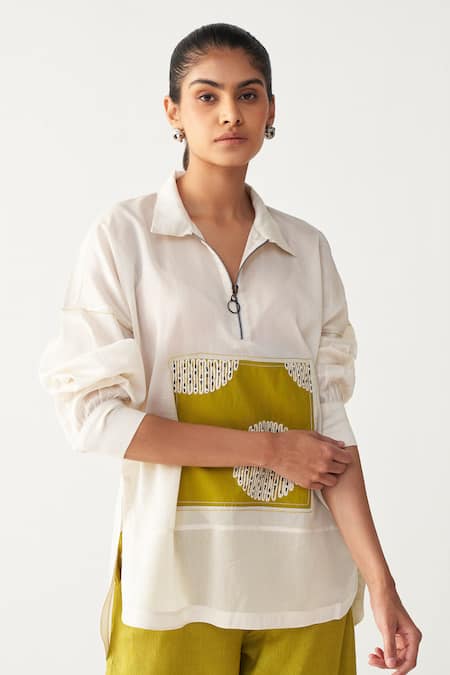 Three Embroidered Patch U Hem Top 