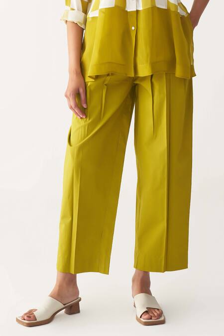 Buy_Three_Green Silk, Crepe Lime Checkered Peasant Shirt _Online_at_Aza_Fashions