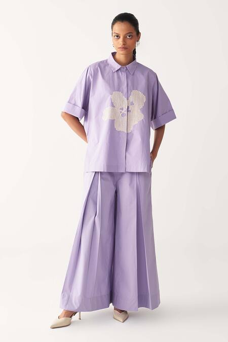 Buy Three Lavender Poplin Embroidery Collared Floral Shirt Online at Aza Fashions Buy_Three_Lavender Poplin Embroidery Collared Floral Shirt _Online_at_Aza_Fashions