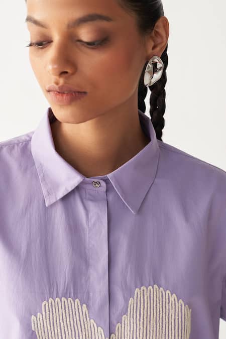 Buy Three Lavender Poplin Embroidery Collared Floral Shirt Buy_Three_Lavender Poplin Embroidery Collared Floral Shirt