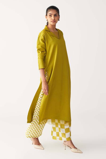 Three Green Tencel V-neck Lime V Tunic Online at Aza Fashions Three_Green Tencel V-neck Lime V Tunic _Online_at_Aza_Fashions