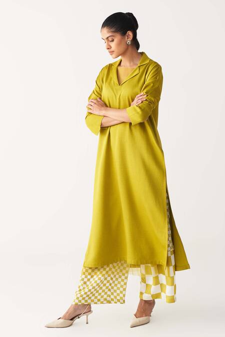 Buy Three Green Tencel V-neck Lime V Tunic Online at Aza Fashions Buy_Three_Green Tencel V-neck Lime V Tunic _Online_at_Aza_Fashions