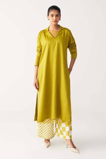 Shop Three Green Tencel V-neck Lime V Tunic Online at Aza Fashions Shop_Three_Green Tencel V-neck Lime V Tunic _Online_at_Aza_Fashions