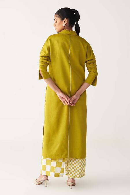 Shop Three Green Tencel V-neck Lime V Tunic at Aza Fashions Shop_Three_Green Tencel V-neck Lime V Tunic _at_Aza_Fashions