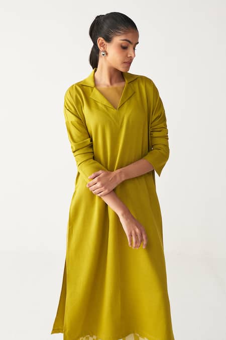 Buy Three Green Tencel V-neck Lime V Tunic Buy_Three_Green Tencel V-neck Lime V Tunic