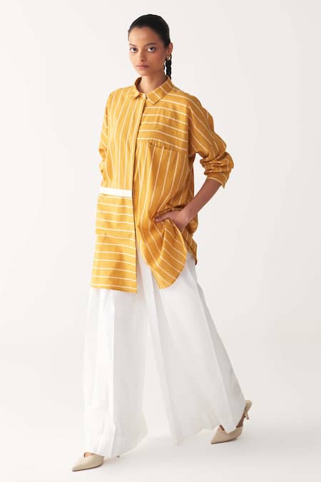Three Mustard Collared Yellow Drawstring Shirt 