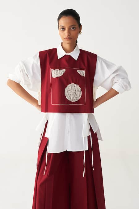 Three Mauve Poplin Beads, Embroidery Collared Patch Overlay 