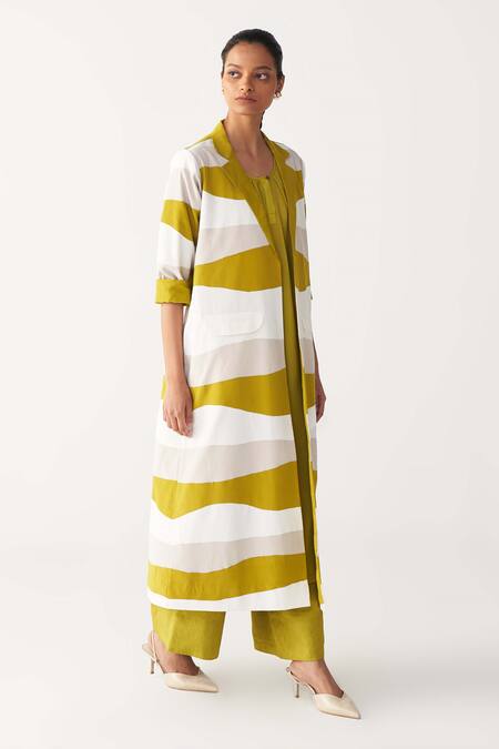 Three_Green Crepe Applique Collared Lime Jacket _Online_at_Aza_Fashions