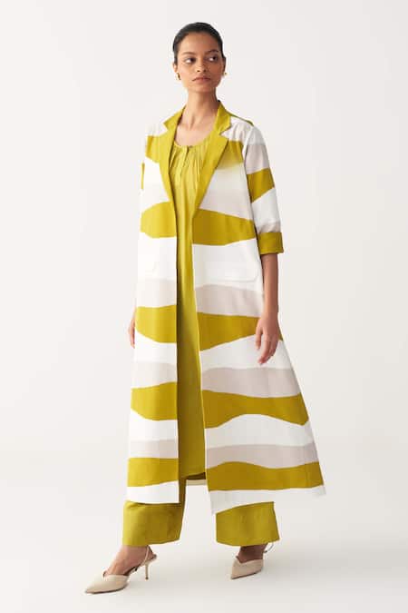 Buy_Three_Green Crepe Applique Collared Lime Jacket _Online_at_Aza_Fashions