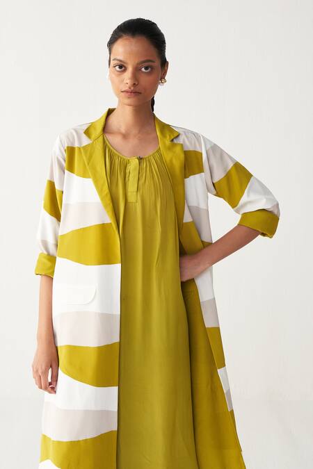 Shop_Three_Green Crepe Applique Collared Lime Jacket _Online_at_Aza_Fashions