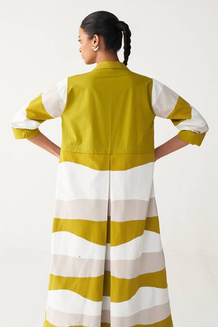 Three_Green Crepe Applique Collared Lime Jacket _at_Aza_Fashions