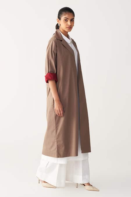 Three Brown Poplin Applique Collared Floral Patch Jacket Online at Aza Fashions Three_Brown Poplin Applique Collared Floral Patch Jacket _Online_at_Aza_Fashions