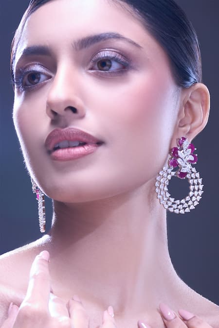Nazaakat By Samara Singh Red Diamonds Ruby American Earrings 
