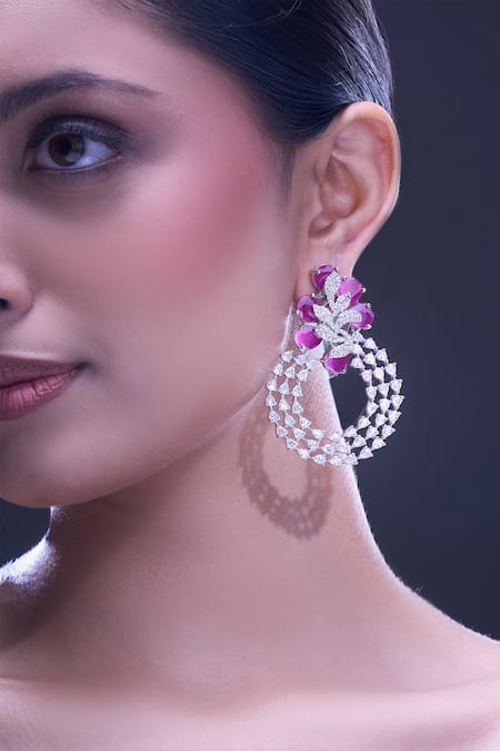 Nazaakat By Samara Singh_Red Imitation Diamonds Ruby American Earrings _at_Aza_Fashions