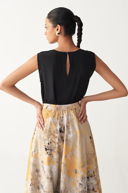 Shop Three Multi Color Silk, Crepe Embroidery Circular Painter Skirt Online at Aza Fashions Shop_Three_Multi Color Silk, Crepe Embroidery Circular Painter Skirt _Online_at_Aza_Fashions