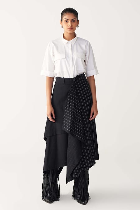 Three_Black Handloom Cotton Embroidery Handkerchief Skirt _Online_at_Aza_Fashions