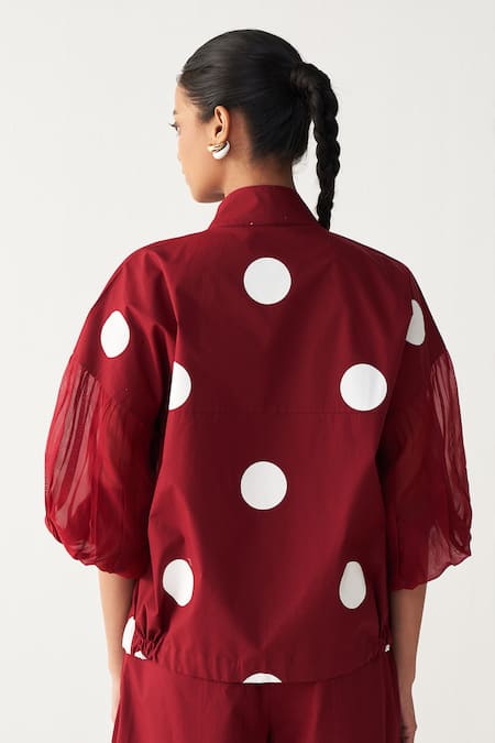 Buy_Three_Red Poplin Inverted Box Pleat Pant _Online_at_Aza_Fashions